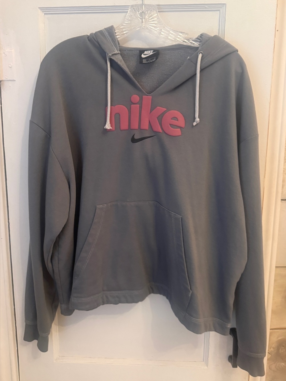 Nike Gray Hoodie with Pink Logo and Black Swoosh